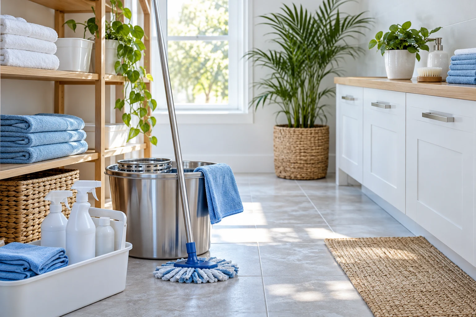 Organized professional cleaning supplies